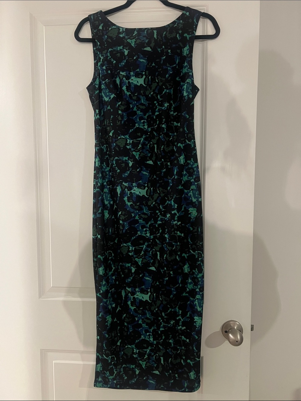 H&M Black Dress with Green & Blue Open Back Abstract Print